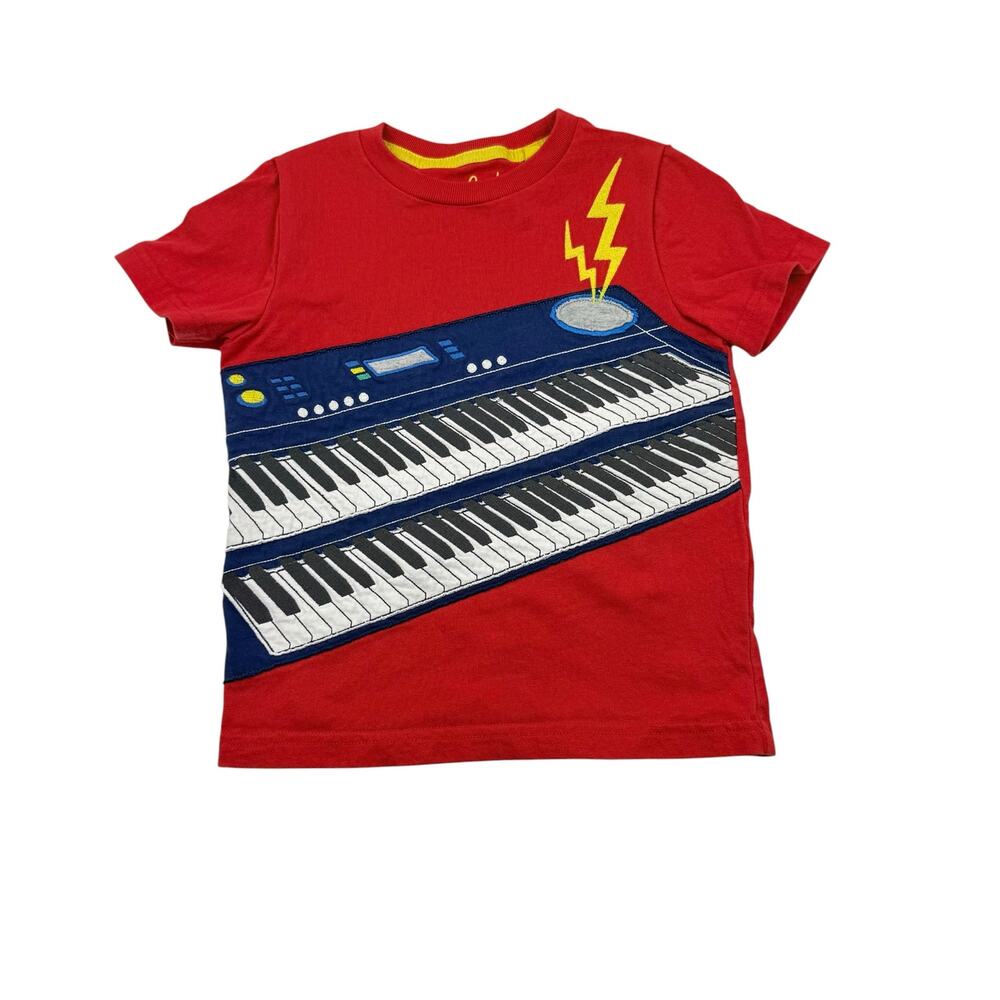 Mini Boden Orange Keyboard Piano Tee, Size 3/4
